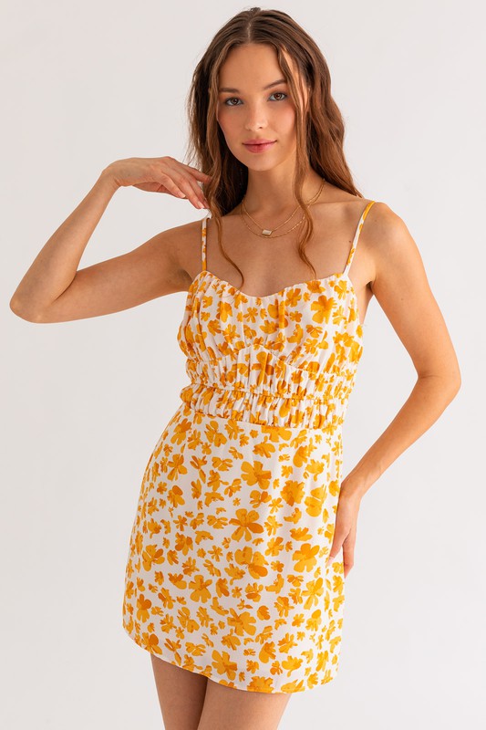 Floral Ruched Mini Dress (Shipping Only)