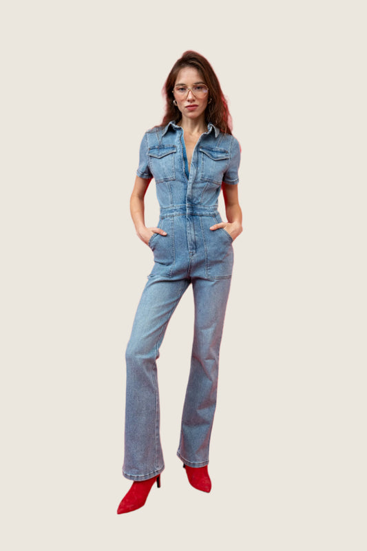 Zipper Denim Jumpsuit