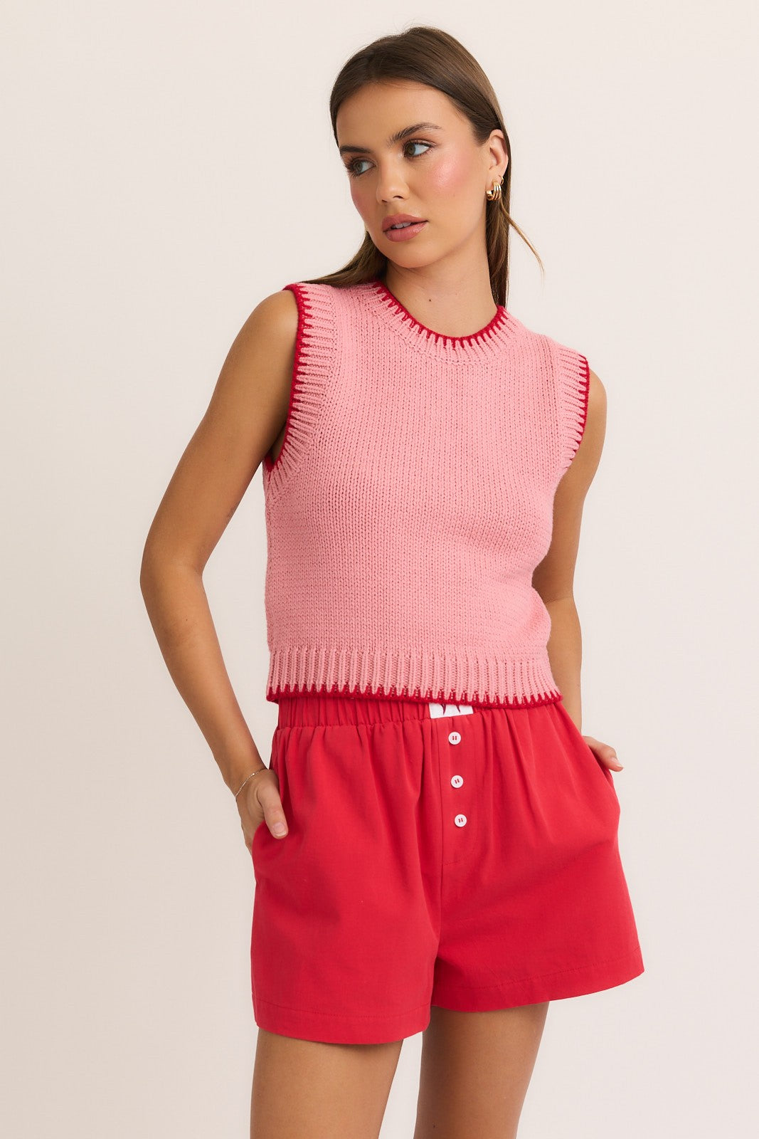 Blush & Red Sweater Vest Top