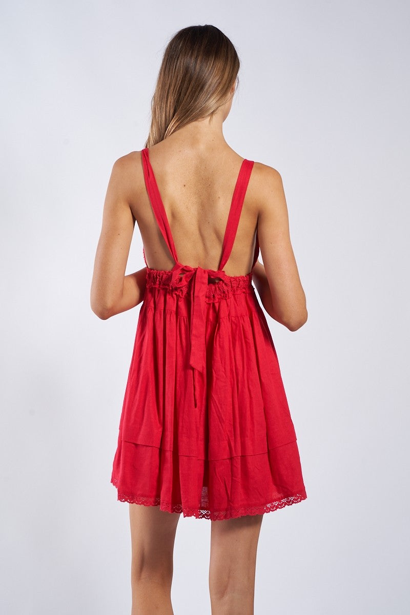 Red Linen Mini Dress