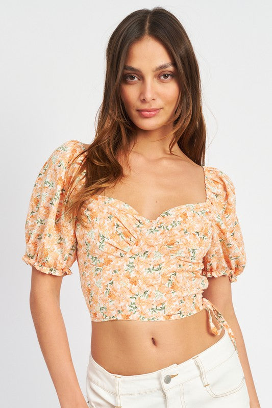 Floral Print Puff Sleeve Top (Shipping Only)