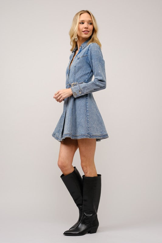 Belted Western Denim Dress