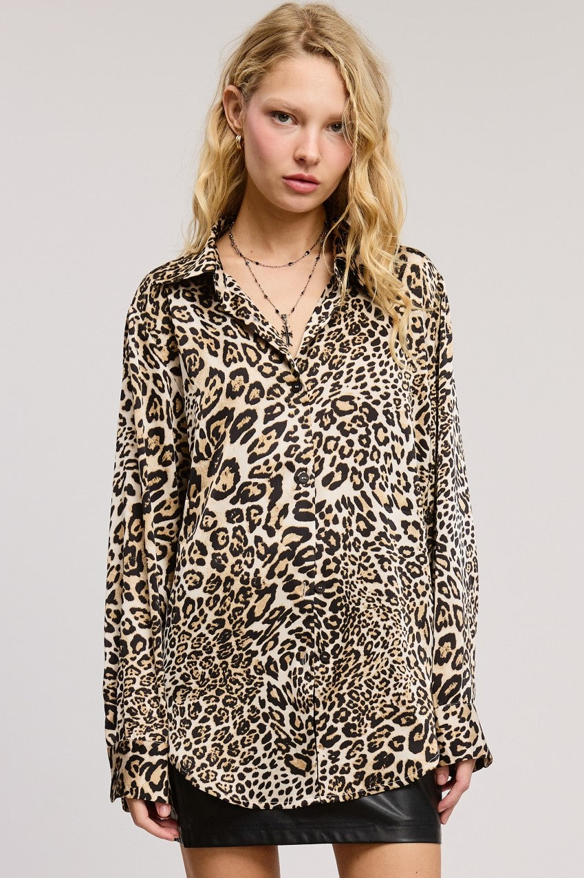 Leopard Satin Button Top