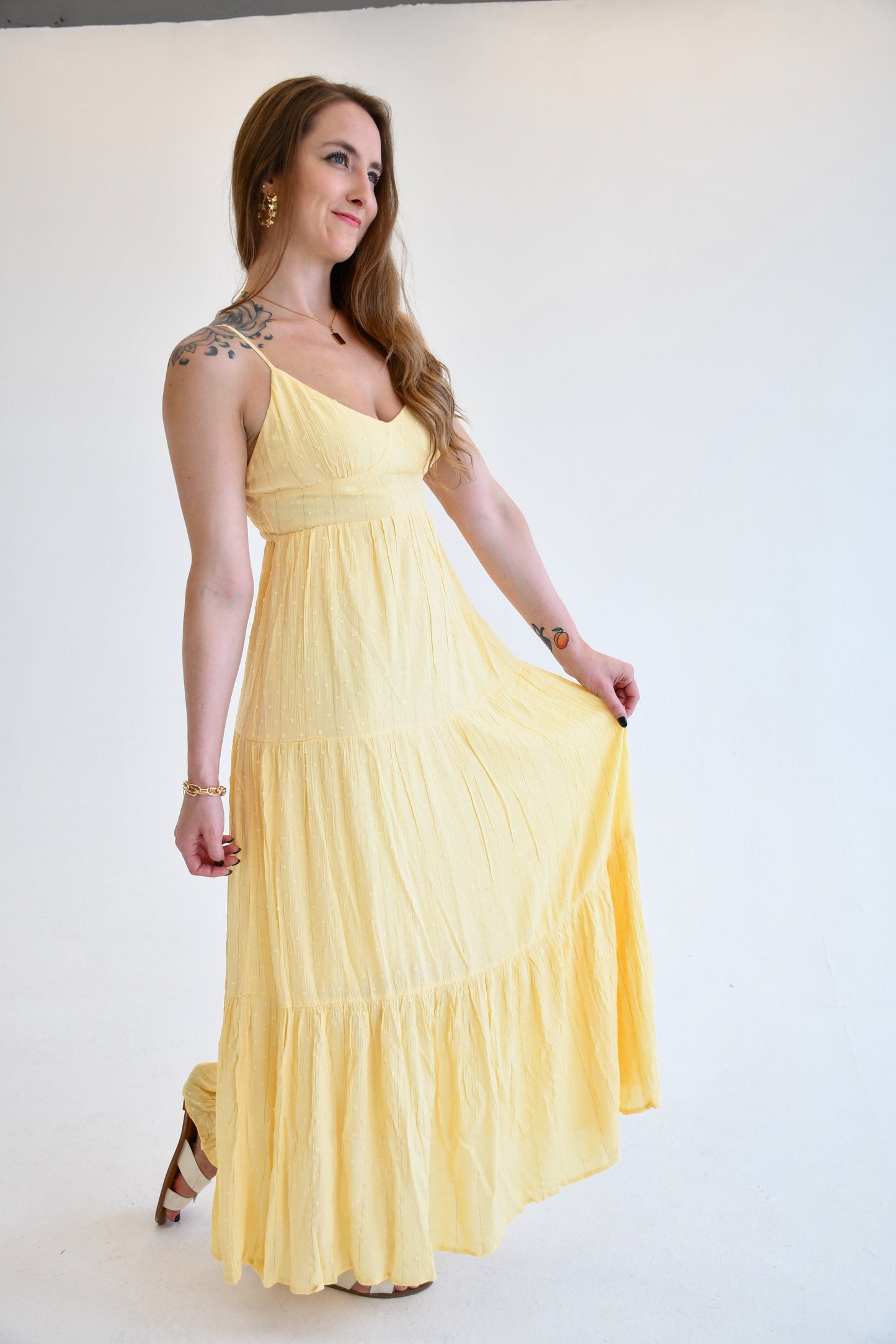 Swiss Dot Yellow Maxi Dress