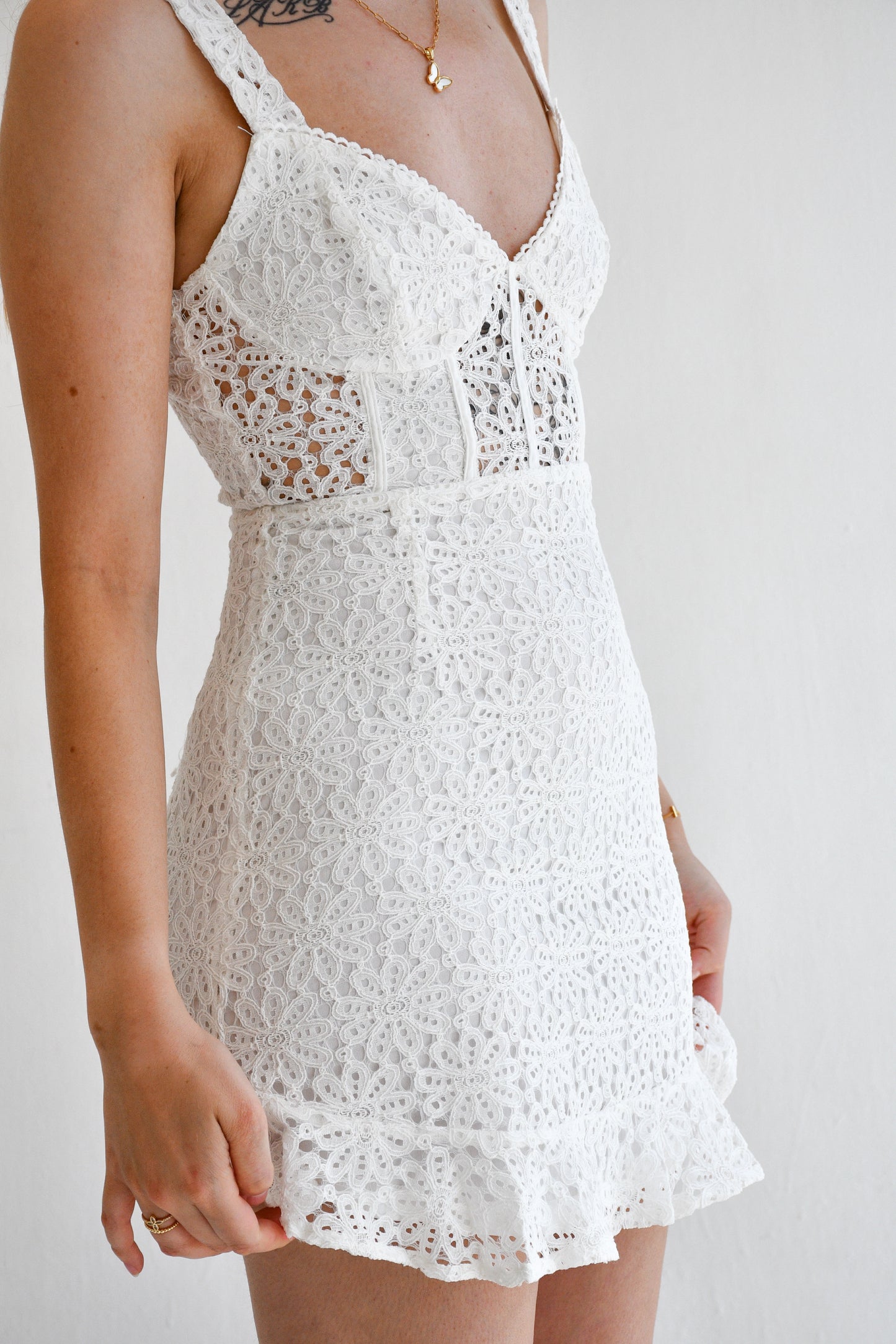 White Lace Corset Mini Dress