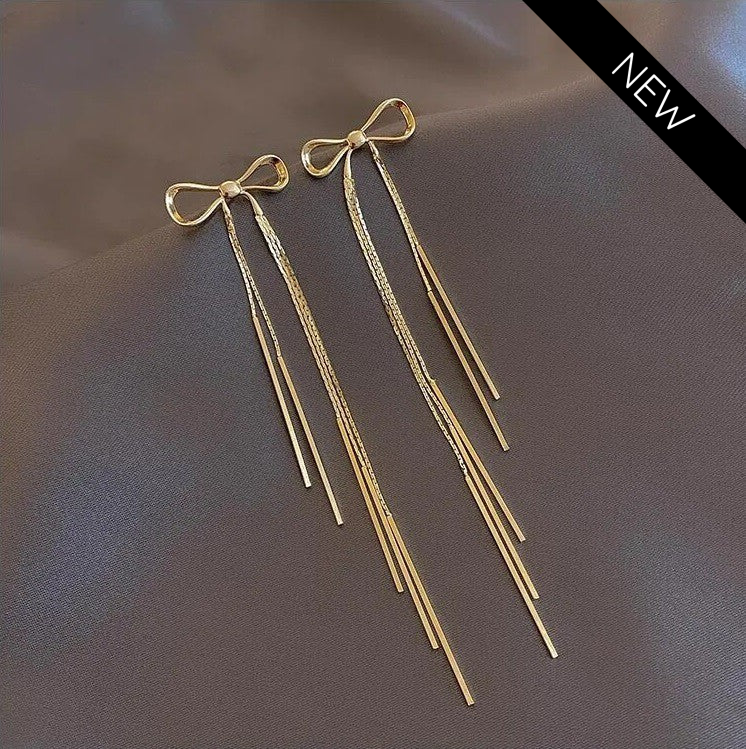 Gold Tassel Bow Earrings