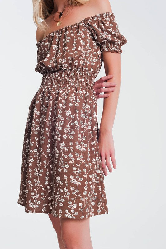 Brown Mini Floral Dress (Size Large),Dresses,FLORAL, MINI- DEFIANT