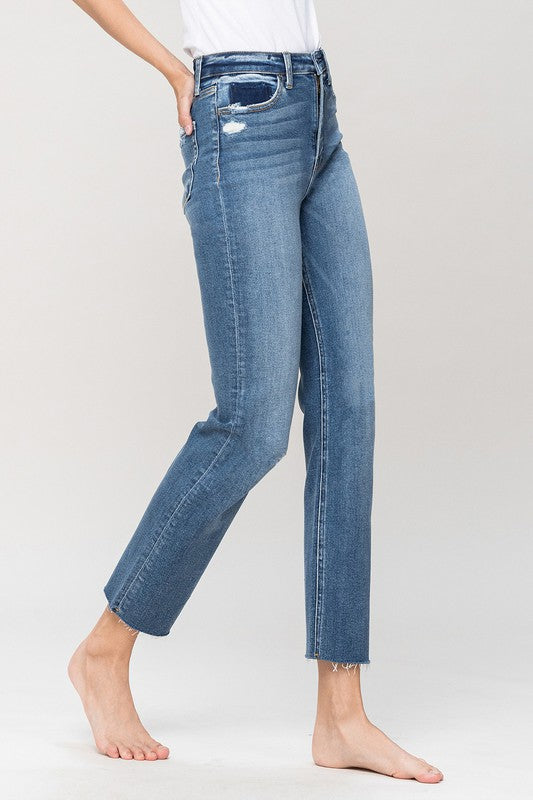 Straight Leg Stretch Denim,Bottoms,DENIM, HIGH WAISTED, STRAIGHT LEG- DEFIANT