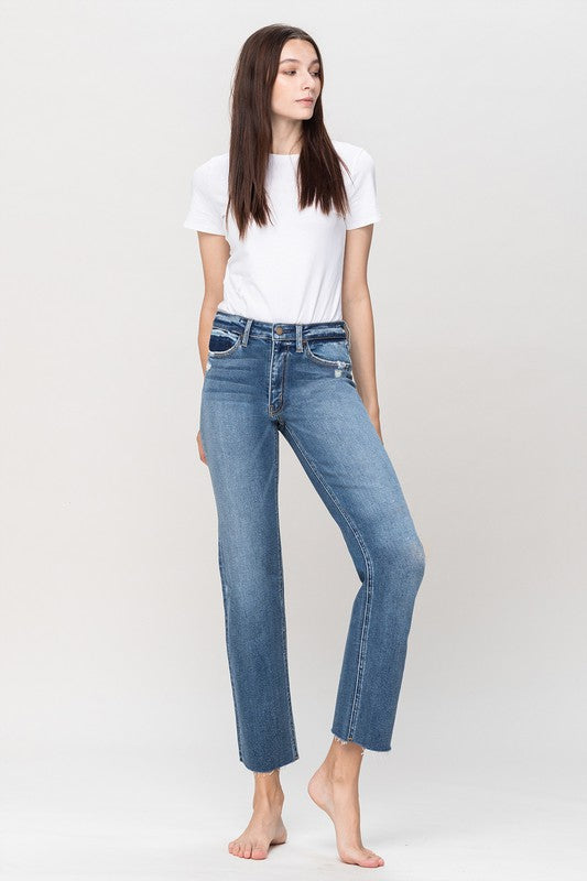 Straight Leg Stretch Denim,Bottoms,DENIM, HIGH WAISTED, STRAIGHT LEG- DEFIANT