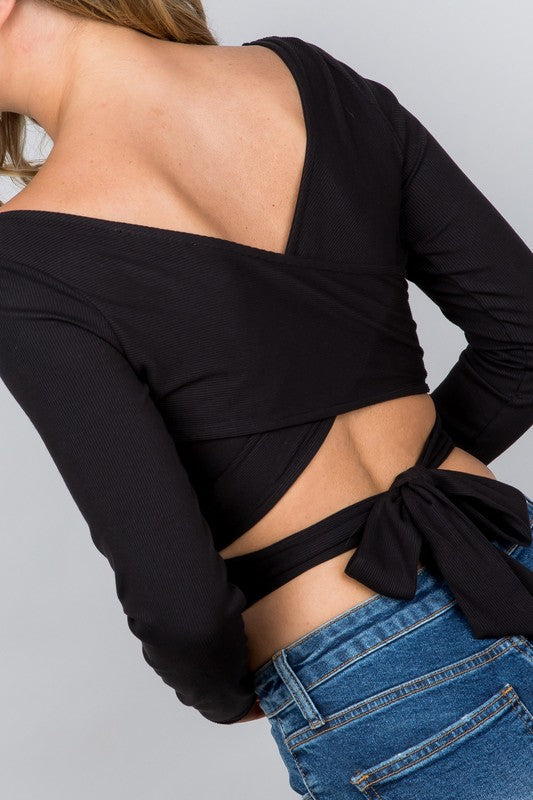 Rule Breaker Wrap Crop Top,Tops,BASIC, CROPPED, FITTED, LONG SLEEVE, OPEN BACK, RIBBED, TIE- DEFIANT
