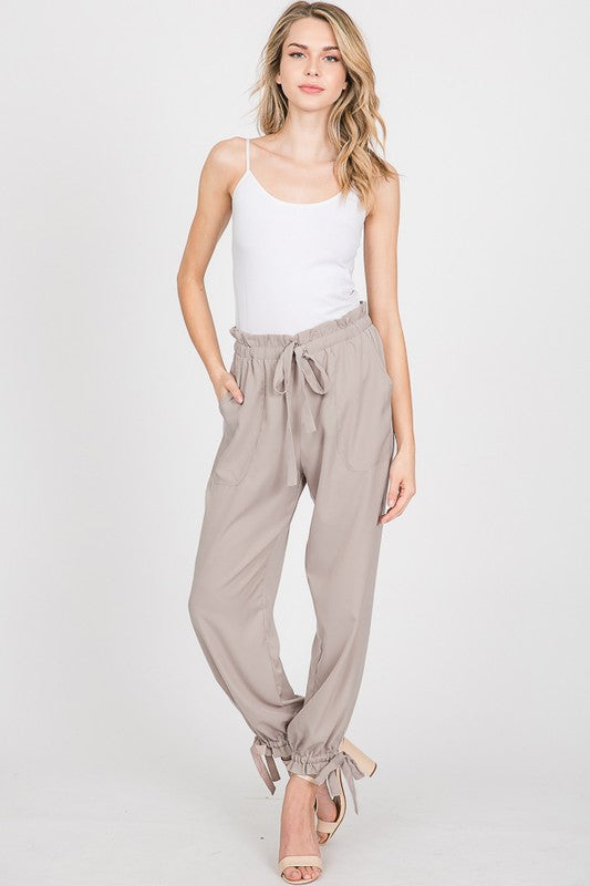 QUINN SILKY TWILL PANTS,Bottoms,BUSINESS CASUAL, ELASTIC, HIGH WAISTED, JOGGERS, PANTS, PAPERBAG PANTS, SATIN, SOFT PANTS- DEFIANT