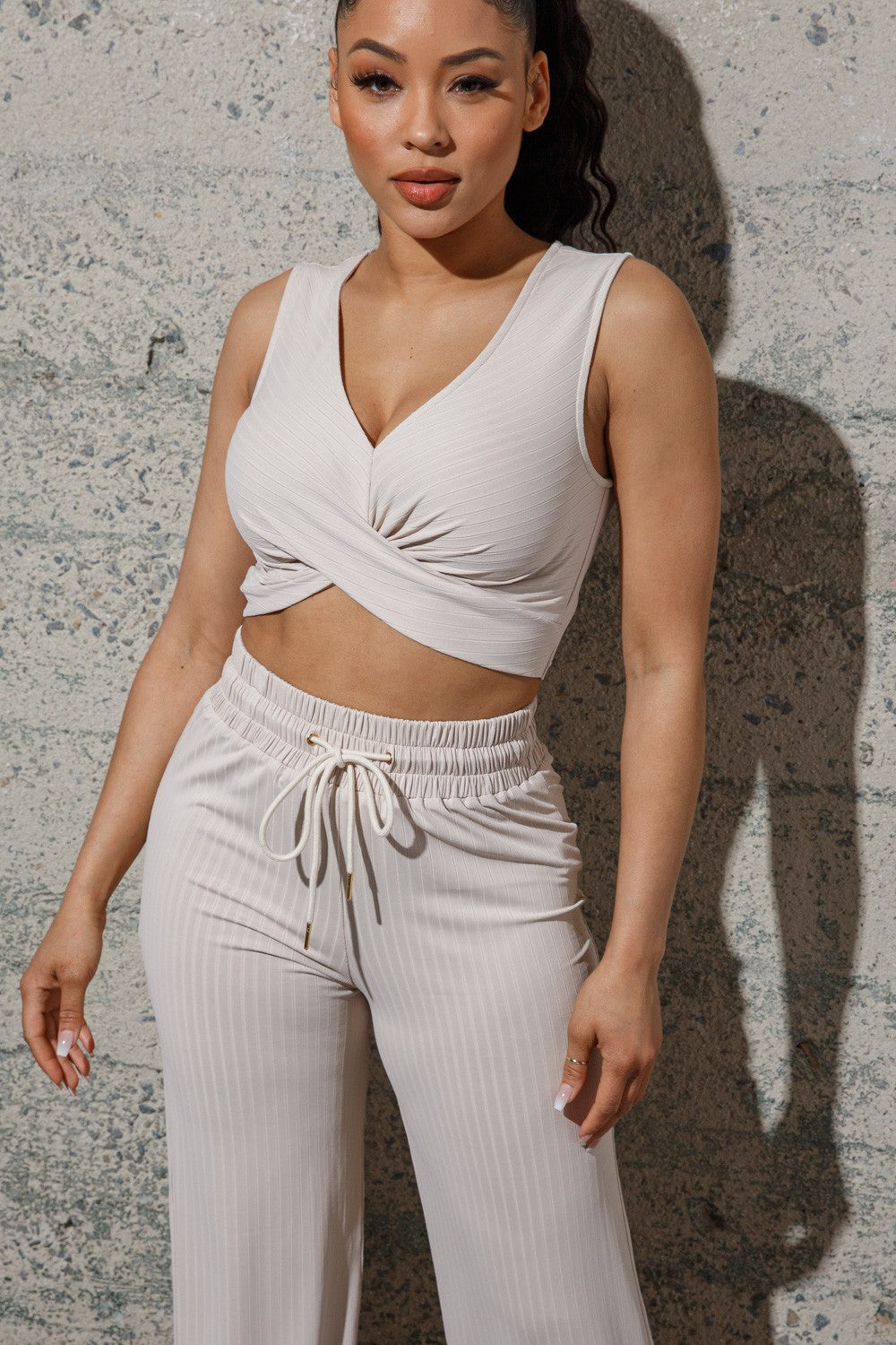 Adelaide Two Piece Set - Crop Top and Wide Leg Pants Set in White | Showpo  USA