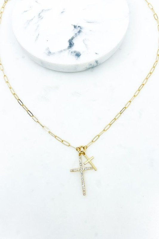 Cross Pendant Necklace,,GOLD JEWELRY, JEWELRY, NECKLACE- DEFIANT