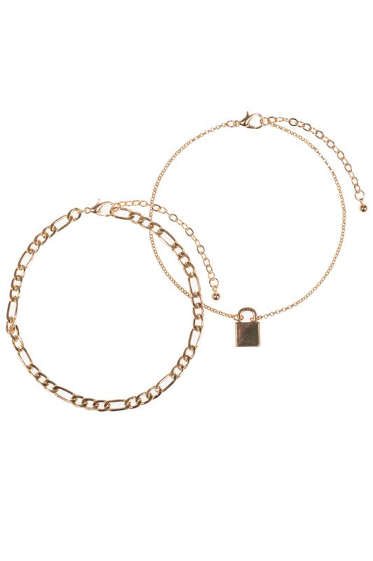 Lock Charm Anklet (2 Piece),ACCESSORIES,ANKLET, GOLD JEWELRY, JEWELRY- DEFIANT