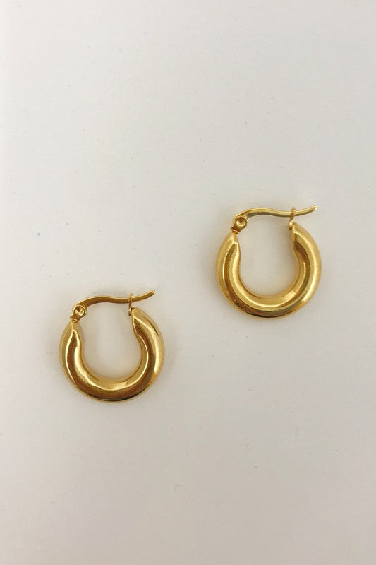 18K Gold Plated Huggie Earrings,ACCESSORIES,EARRINGS, GOLD JEWELRY, HOOP EARRINGS- DEFIANT