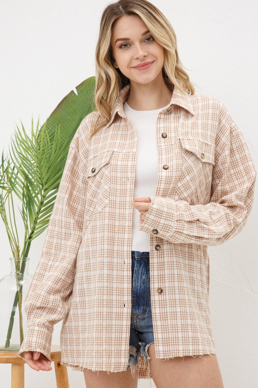 Lightweight Plaid Shacket (Size Large),Tops,BUTTON DOWN, LONG SLEEVE, PLAID, SHACKET- DEFIANT