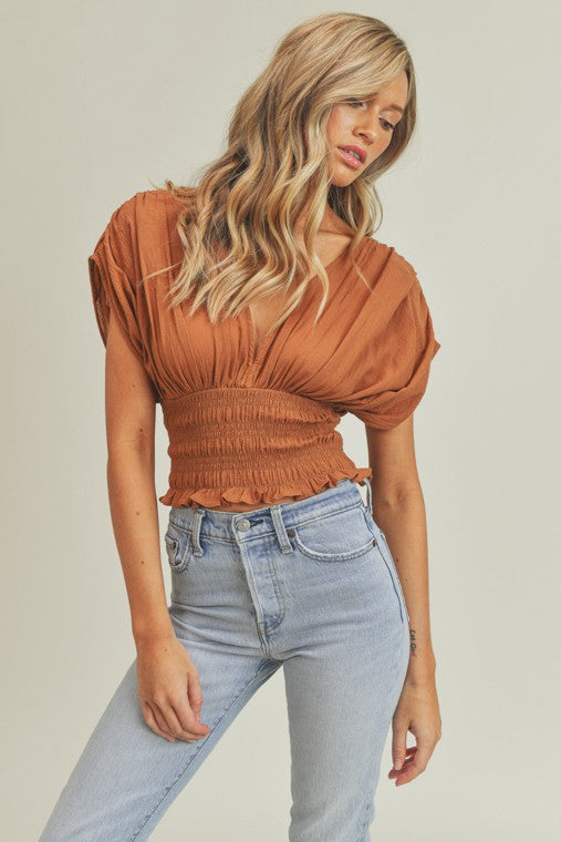 Tawny Top,Tops,BLOUSE, BLOUSES, SCRUNCH, SCRUNCHED, SHORT SLEEVE- DEFIANT
