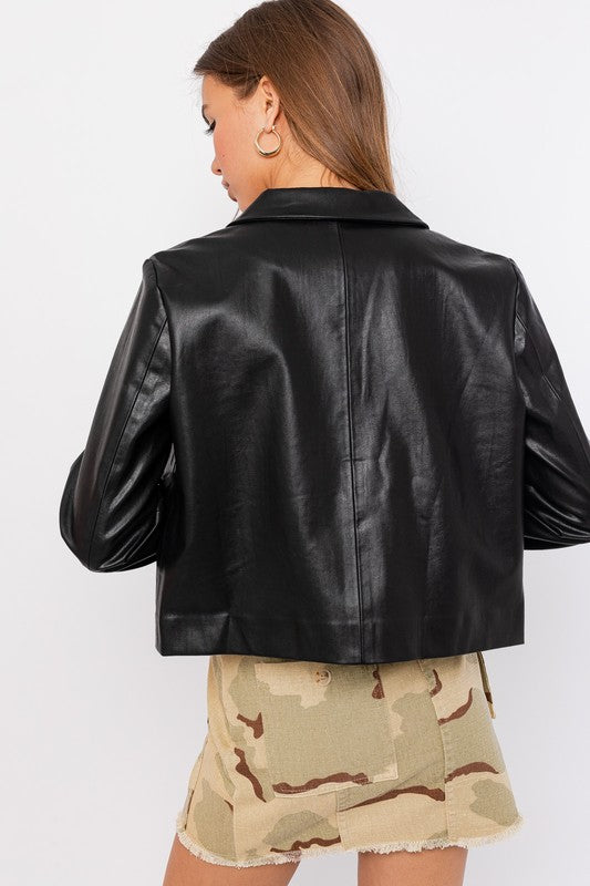 Black Leather Crop Jacket,Tops,CROPPED, Faux Leather, JACKET, LEATHER- DEFIANT