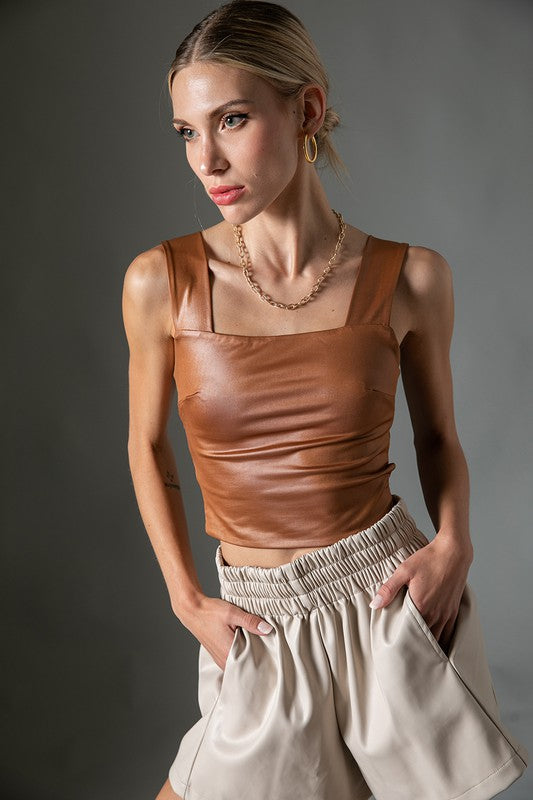 Square Neck Sheen Top,Tops,CROP TOPS, CROPPED, CUTOUT, FITTED, SHEEN- DEFIANT