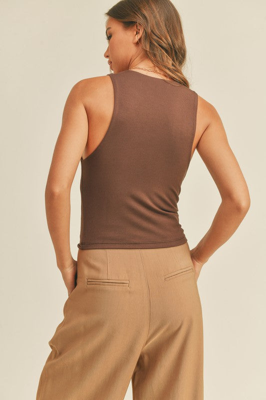Brown Double Layered Soft Tank,Tops,- DEFIANT