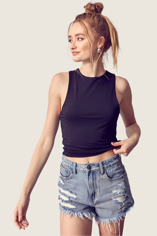 Black Double Layered Soft Tank,Tops,- DEFIANT