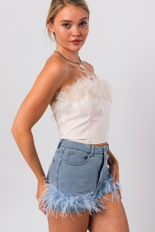 Feather Corset Top,Tops,Feathers, Tube Top- DEFIANT