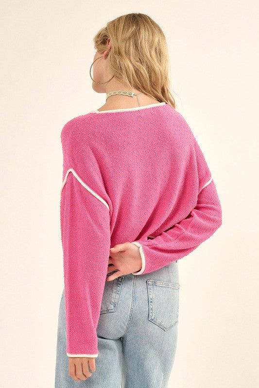 Pink Contrast Seam Sweater,Shirts & Tops,SWEATER, SWEATERS- DEFIANT