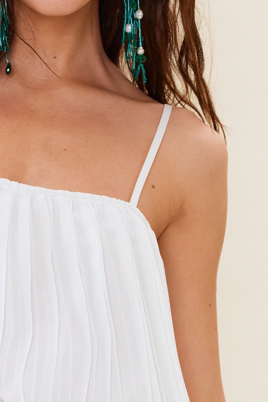 Pleated White Tiered Romper,Jumpsuits & Rompers,Romper- DEFIANT