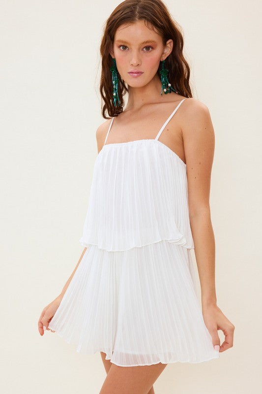 Pleated White Tiered Romper,Jumpsuits & Rompers,Romper- DEFIANT