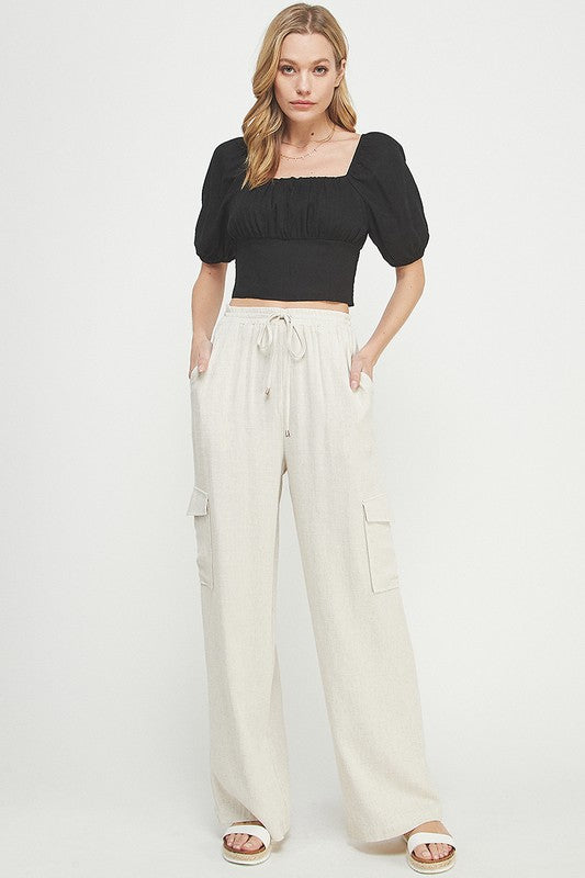 Linen Crop Puff Sleeve Top,Tops,CROP TOPS, CROPPED, LINEN, PUFF SLEEVE- DEFIANT