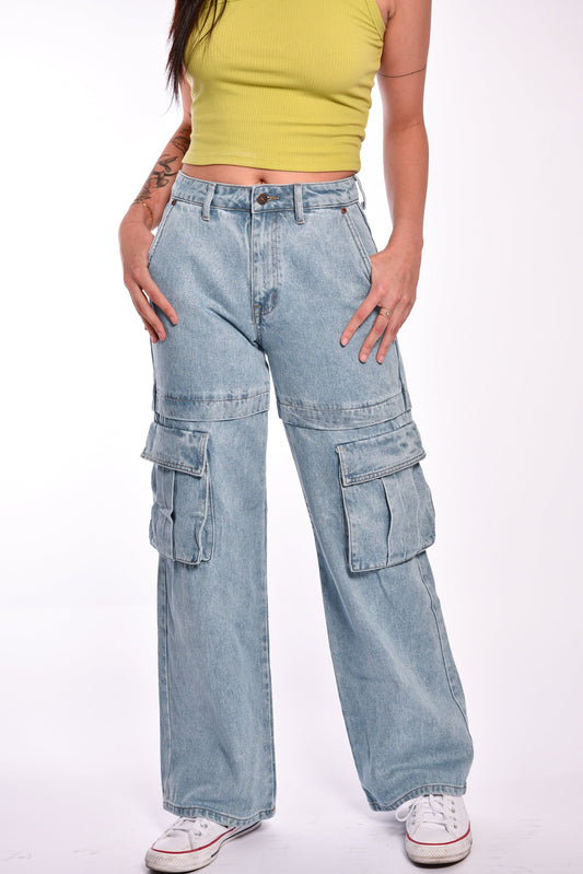 Wide Cargo Denim Jeans,Bottoms,Cargo, DENIM- DEFIANT