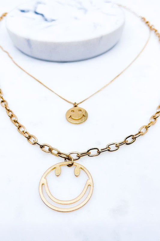 Smiley Face Multi Layer Necklace,ACCESSORIES,GOLD JEWELRY, NECKLACE- DEFIANT