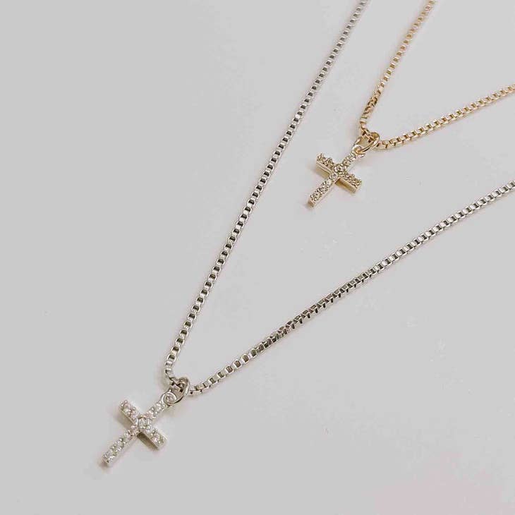 Mini Crystal Cross Necklace,Bottoms,GOLD JEWELRY- DEFIANT