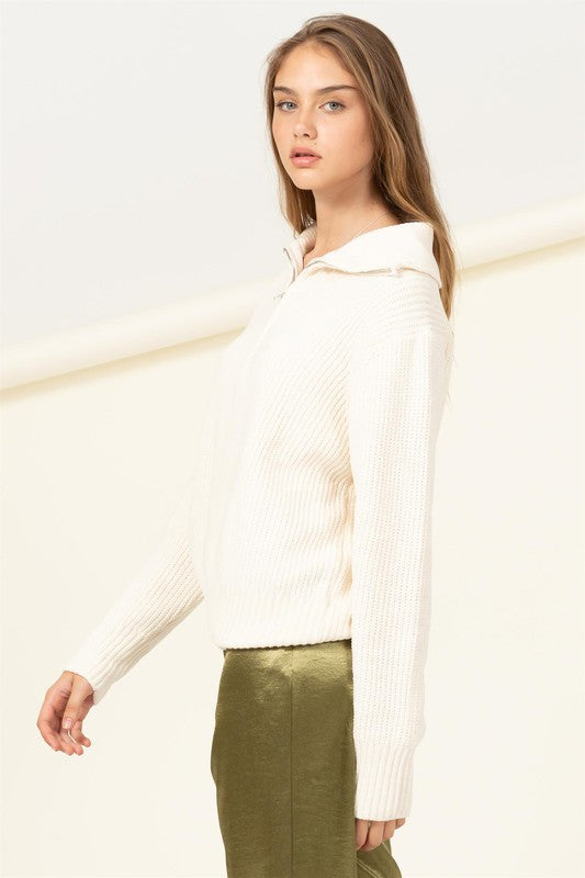 Ivory Chenille Zip Sweater (Size Large),Tops,COLLARD, SWEATER, SWEATERS, ZIP UP, ZIPPER- DEFIANT