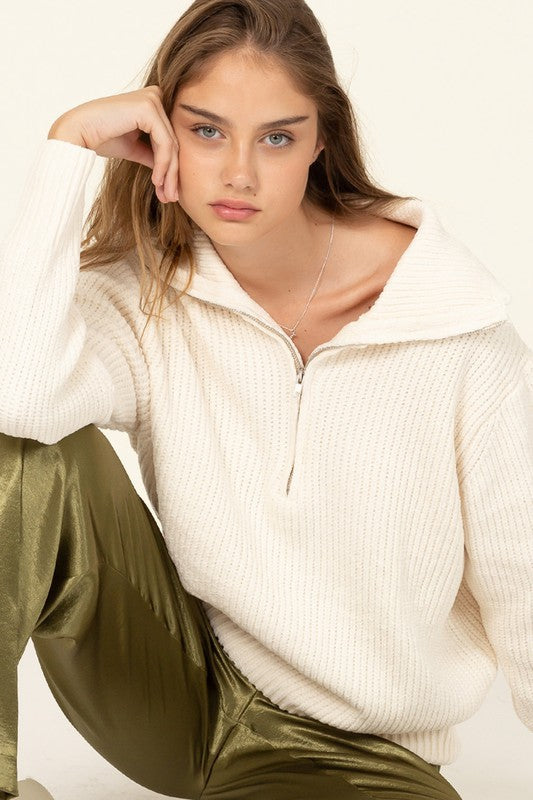 Ivory Chenille Zip Sweater (Size Large),Tops,COLLARD, SWEATER, SWEATERS, ZIP UP, ZIPPER- DEFIANT