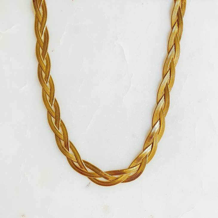 Braided Herringbone Chain Necklace,ACCESSORIES,GOLD JEWELRY- DEFIANT