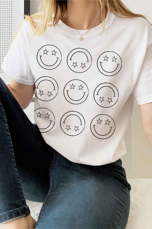 Multi Star Smiley Tee,Tops,GRAPHIC TEE, GRAPHIC TEES, SMILEY FACE, T-SHIRT- DEFIANT