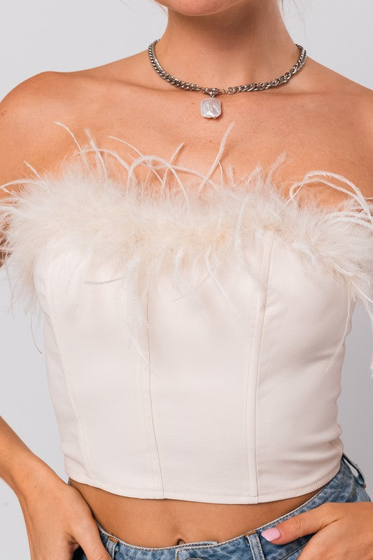 Feather Corset Top,Tops,Feathers, Tube Top- DEFIANT