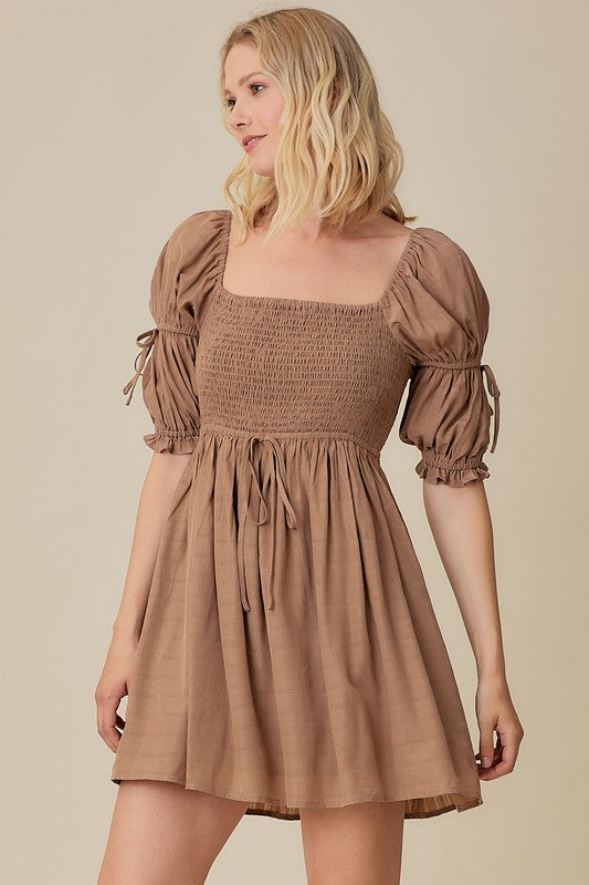 Neutral Brown Pocket Dress,Dresses,CASUAL DRESSES, SMOCKED- DEFIANT