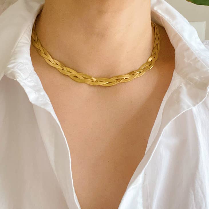 Braided Herringbone Chain Necklace,ACCESSORIES,GOLD JEWELRY- DEFIANT