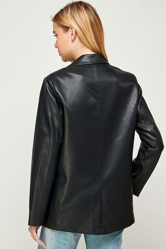 Black Leather Blazer,Coats & Jackets,Faux Leather, LEATHER- DEFIANT