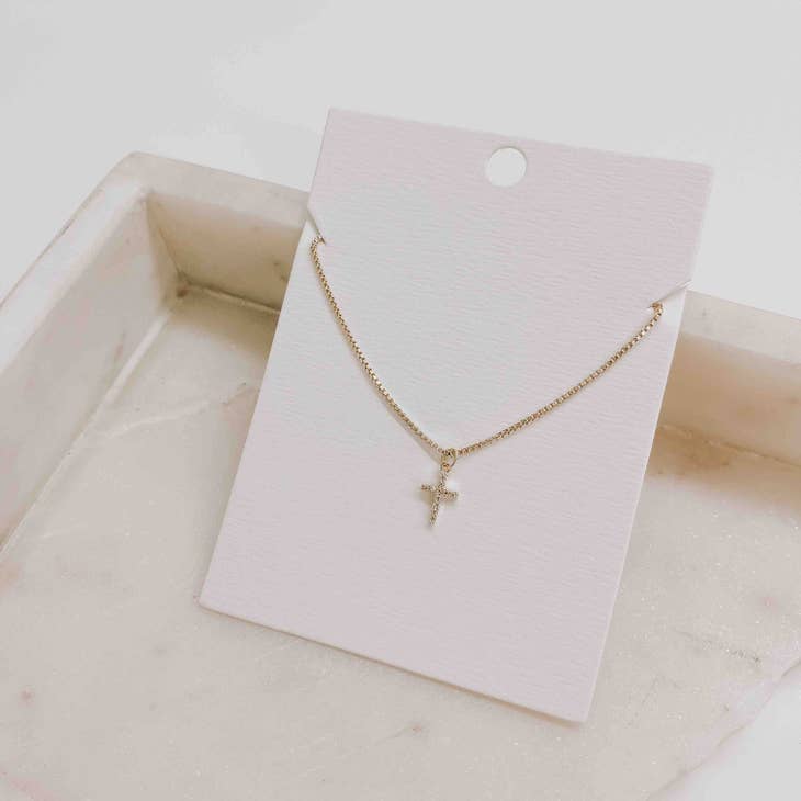 Mini Crystal Cross Necklace,Bottoms,GOLD JEWELRY- DEFIANT