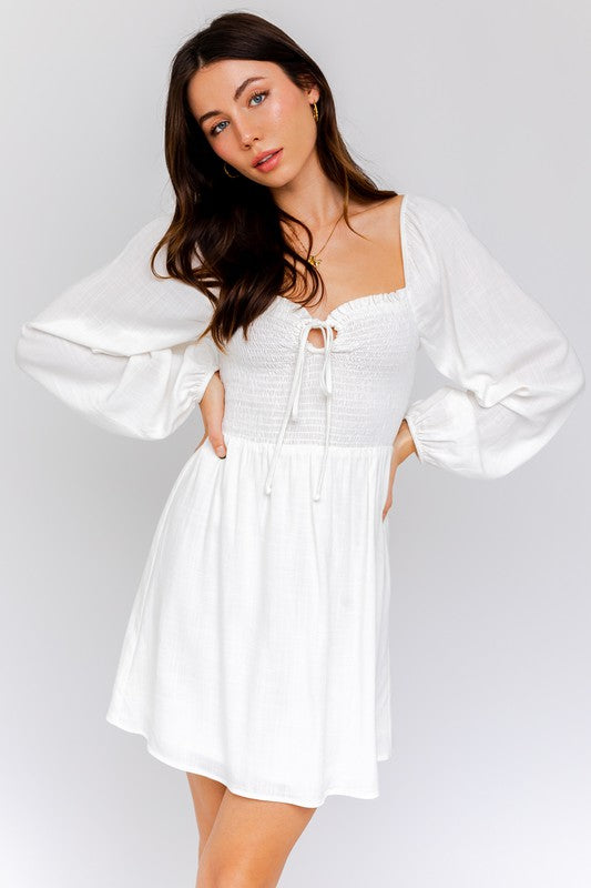 White Long Sleeve Smocked Dress SMALL White Long Sleeve Smocked Dress SMALL