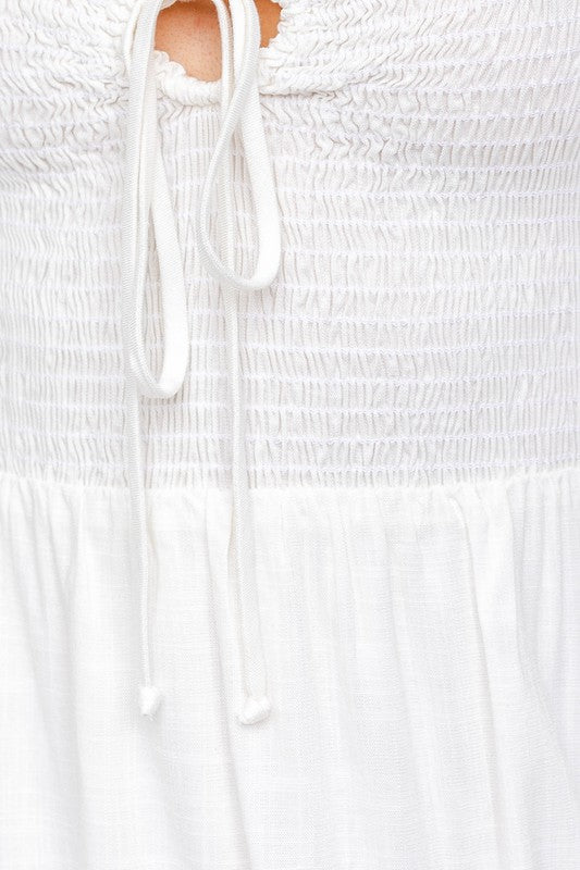 White Long Sleeve Smocked Dress,Dresses,CASUAL DRESSES, LONG SLEEVE, SMOCKED, WHITE DRESSES- DEFIANT