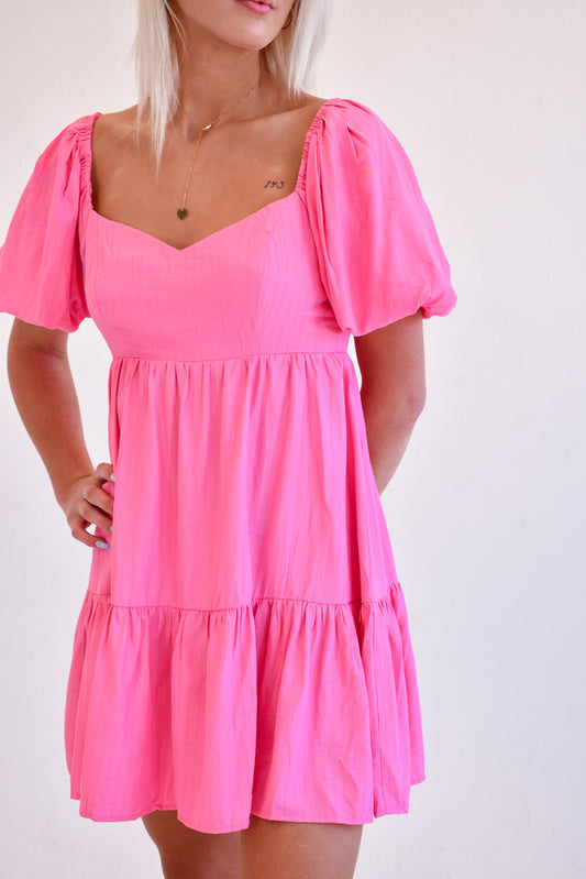 Puff Sleeve Pink Dress,Dresses,CASUAL DRESSES, mini dress, PUFF SLEEVE- DEFIANT