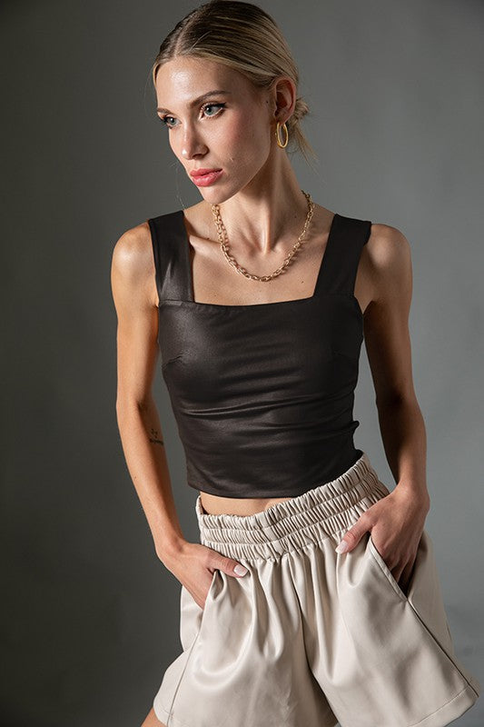 Square Neck Sheen Top,Tops,CROP TOPS, CROPPED, CUTOUT, FITTED, SHEEN- DEFIANT