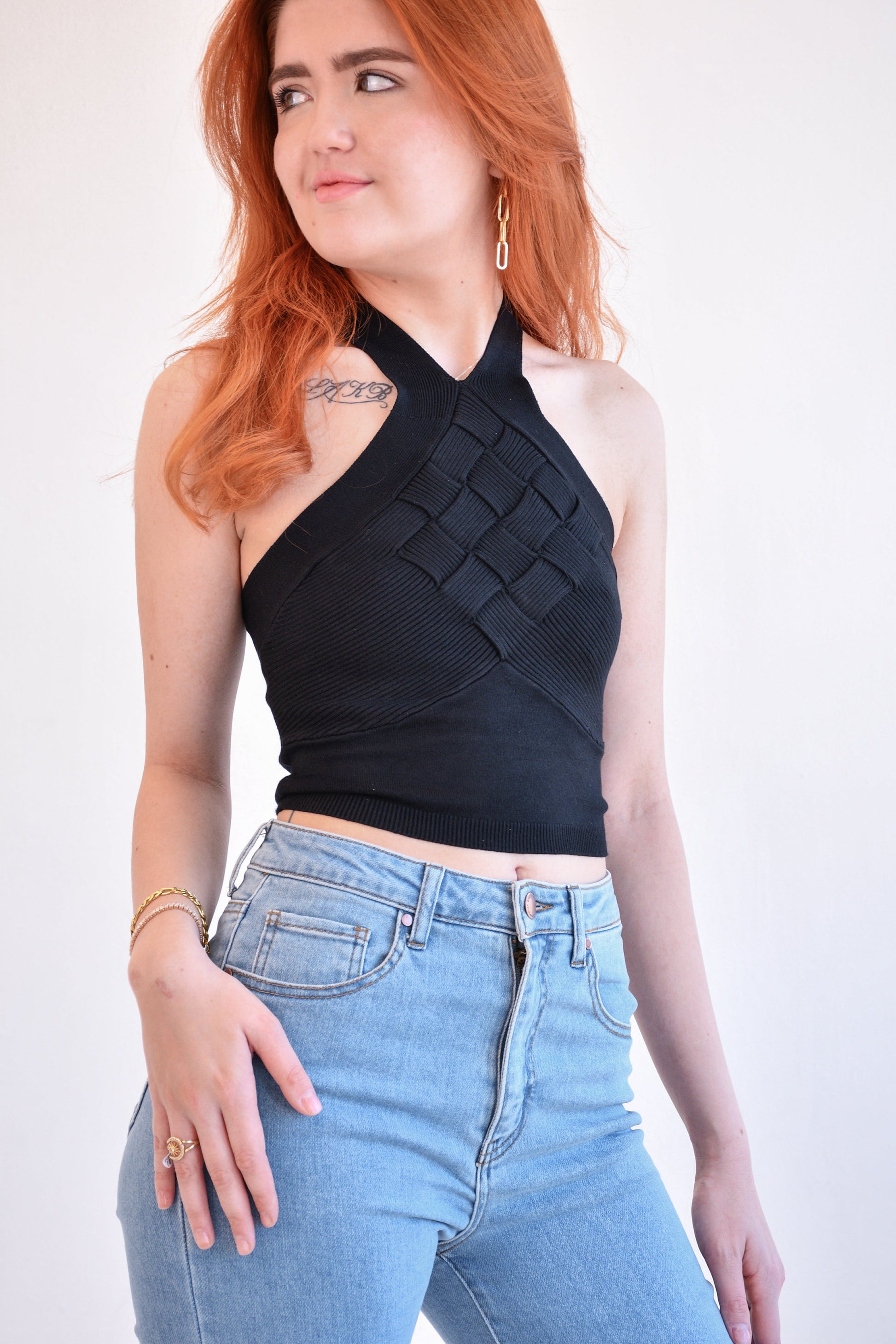 Crossed Knit Halter Top,Tops,- DEFIANT