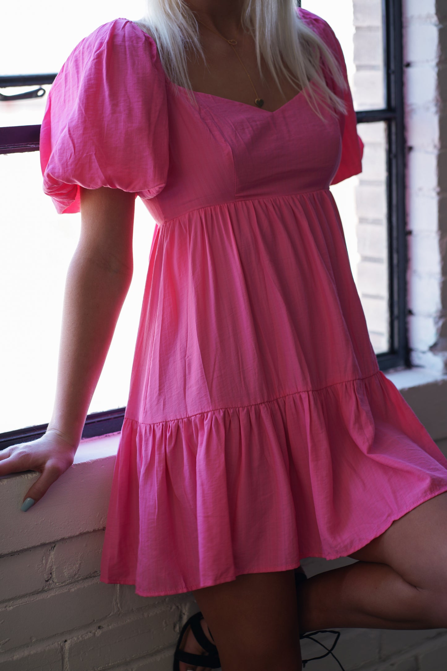 Puff Sleeve Pink Dress,Dresses,CASUAL DRESSES, mini dress, PUFF SLEEVE- DEFIANT