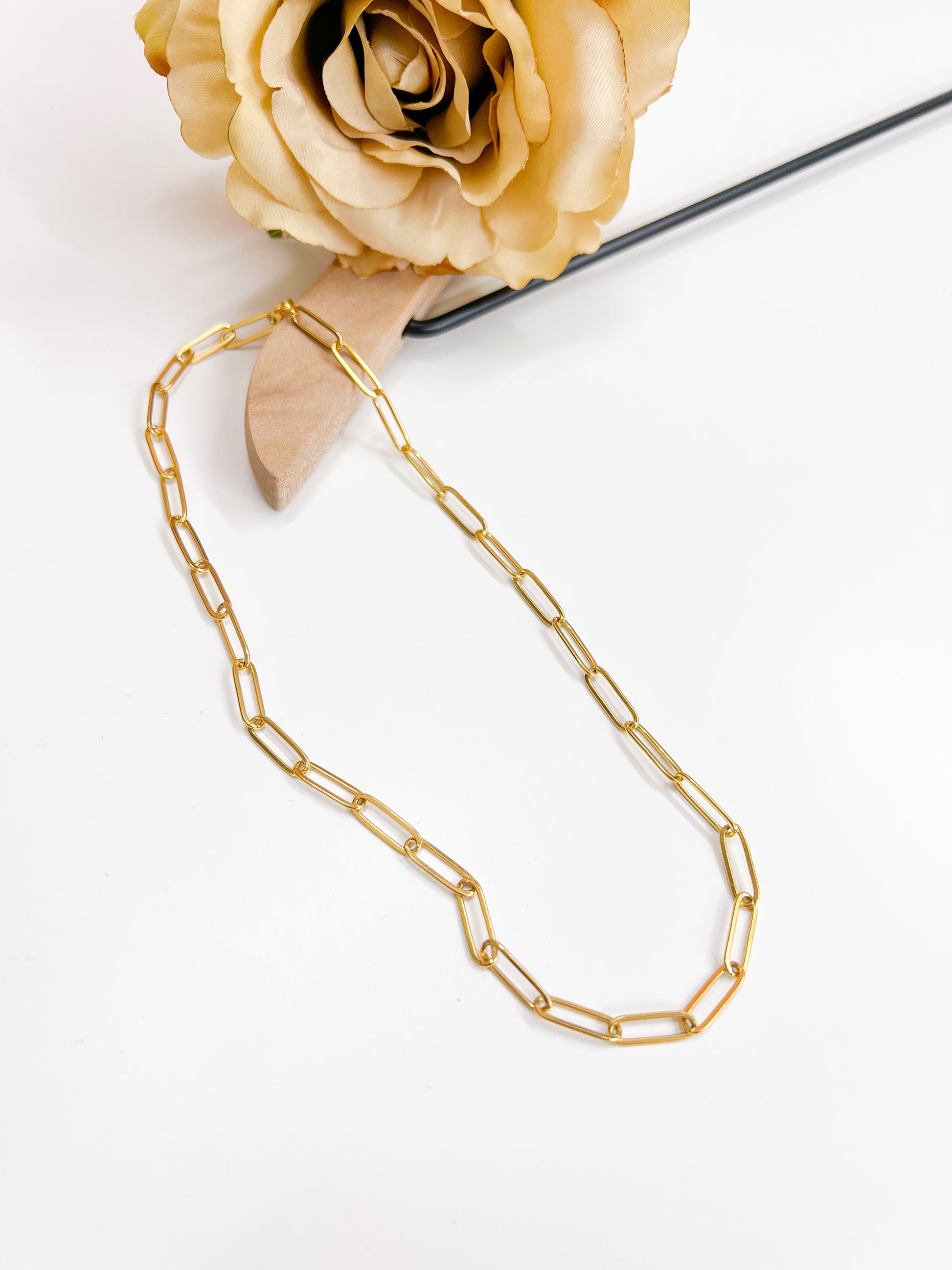 14K Gold Paperclip Necklace,ACCESSORIES,GOLD JEWELRY, JEWELRY, NECKLACE- DEFIANT